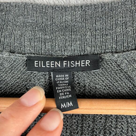 Eileen Fisher Cardigan M Gray Linen Blend Waffle Open Front Pockets Quiet Luxury - Picture 4 of 11